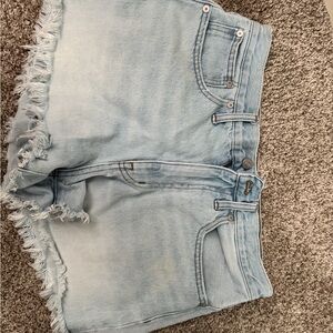 Light Blue Denim Frayed Shorts